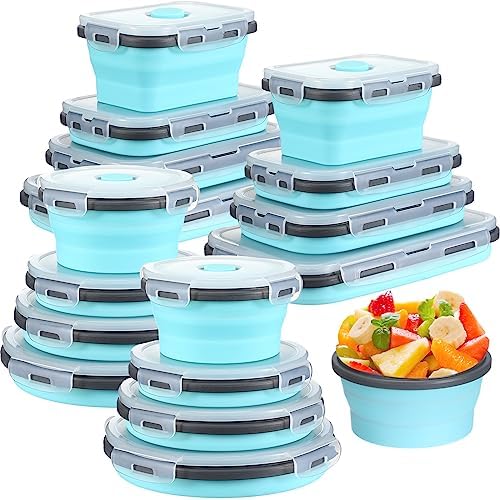 Yaomiao 16 Pack Collapsible Food Storage Container with Lid,Gray, Blue by Yaomiao