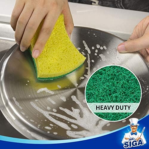 MR.SIGA Heavy Duty Cellulose Scrub Sponge, Dual-Sided Dish Sponge, 12 Pack - Image 3