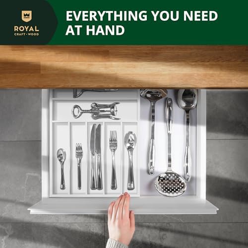 ROYAL CRAFT WOOD Luxury Bamboo Kitchen Drawer Organizer - Silverware Organizer - Utensil Holder and Cutlery Tray with Grooved Drawer Dividers for Flatware and Kitchen Utensils (7 Slot, White) - Image 5
