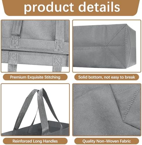 Reusable Grocery Bags 12.6 * 6.3 * 11.8 in - Non Woven Totes Bag with Reinforced Handles, Shopping Bags Bulk - Image 3