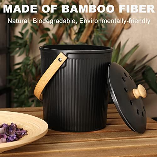 Countertop Compost Bin, LALASTAR Compost Bin Kitchen with Lid, Made of Sustainable Bamboo Fiber, Indoor Food Composter for Kitchen, Odorless, 1 Gallon, Black - Image 3