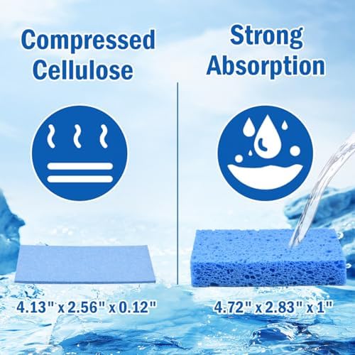YoleShy Sponges Kitchen 10 Pack Natural Compressed Cellulose Sponges for Dishes Non Scratch for Household Cookware Bathroom Cars Soft Super Absorbent Reusable, Blue and Yellow - Image 2