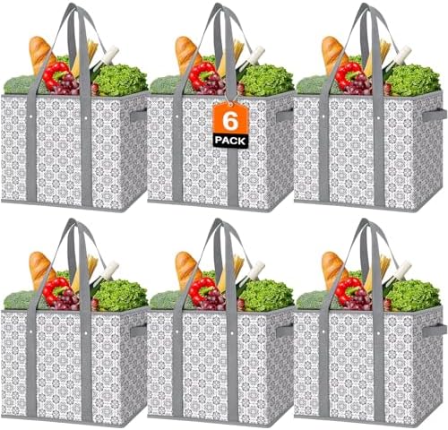 Reusable Grocery Bags 6 Pack, Foldable & Water Resistant Shopping Bags by WiseLife
