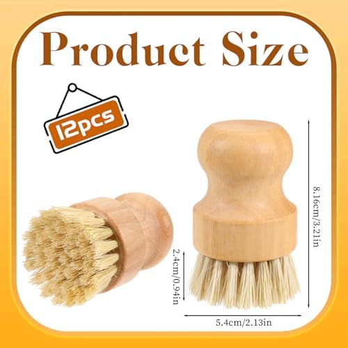 12 Packs Bamboo Dish Scrub Brushes, Full Circle Scrub Brush - Image 2