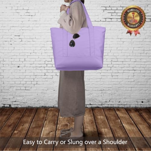 TOPDesign 6-Pack Canvas Tote Bags with an External Pocket, Reusable Grocery Shopping Bags, Top Zipper Closure, Daily Essentials (Lavender) - Image 2