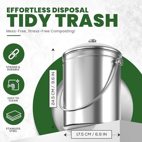 Utopia Kitchen Countertop Compost Bin 1 Gallon, Stainless Steel, Silver - Image 3