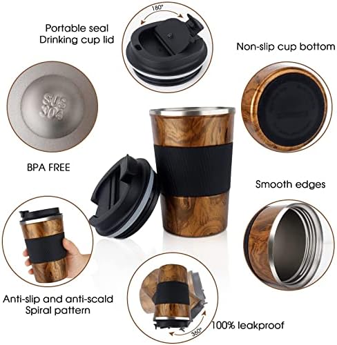 KETIEE Travel Mug, 12oz Insulated Coffee Cup with Leakproof Lid, Vacuum Stainless Steel Double-Wall Travel Coffee Mug Spill Proof, Reusable Travel Tumbler for Men and Women for Hot Cold Water - Image 3