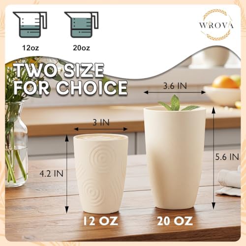 Wrova Wheat Straw Cups Set 6-Piece, 12 OZ Plastic Cups Reusable Drink Cups - Image 3
