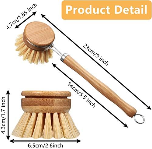 Set of 4 dish Brushes Wooden Kitchen Brushes with Handle Wood - Wooden Pan & Pot Cleaning Brush with Replaceable Head - Image 4