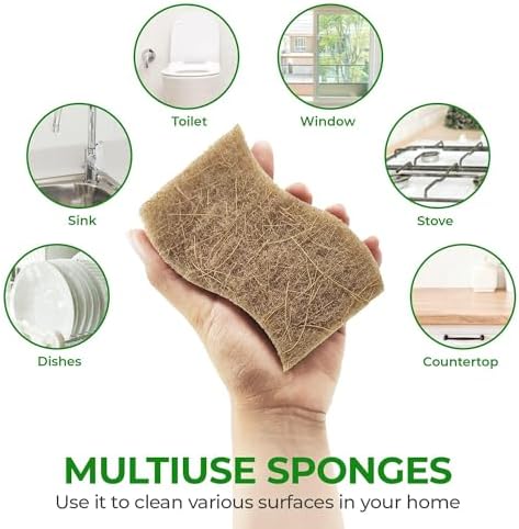 AIRNEX Natural Kitchen Sponges (24 Pack) - Biodegradable Cellulose & Coconut Scrubber Dish Sponges for Kitchen - Eco-Friendly, Non Scratch, Compostable, Non Toxic S-Shaped Natural Sponges for Dishes - Image 6
