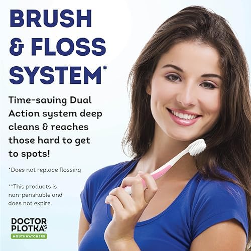 MOUTHWATCHERS Soft Manual Toothbrush, Adults, Flossing Bristles, Rose - Image 5