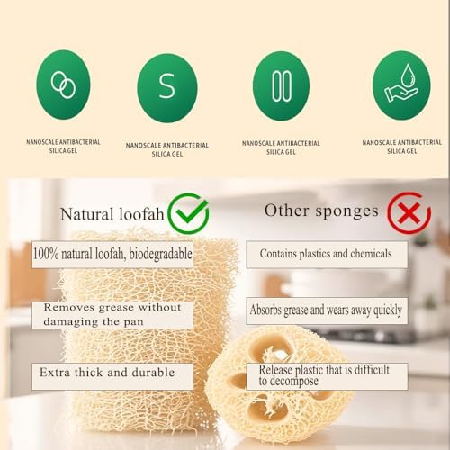Natural Loofah Sponges 3-Pack, Extra Dense Long-Lasting for Dishes Body, 100% Plant Fiber Exfoliating Scrubber, Eco-Friendly Kitchen Sponge, Biodegradable, Gentle on Skin, Cookware - Image 3