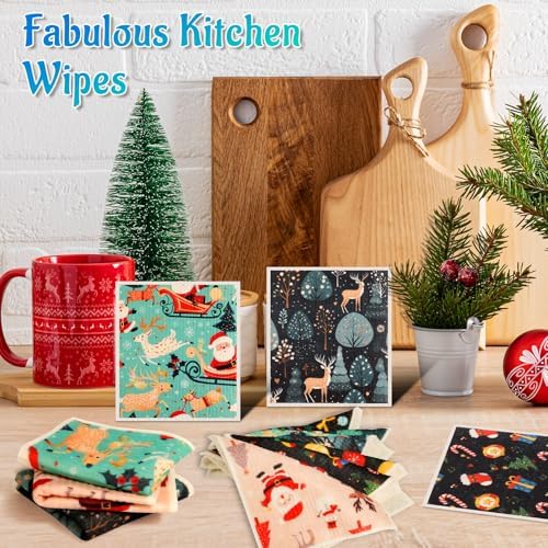 Lucomb 8 Pack Christmas Swedish Dishcloths Reusable, Kitchen Sponges Soft Absorbent Dish Towels Swedish Dish Cloths Washable Decorative for Kitchen Washing Dishes Bathroom Office Hand Towel Cleaning - Image 5