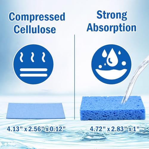 YoleShy 20 Pack Sponges Kitchen Natural Compressed Cellulose Sponges for Dishes Non Scratch for Household Cookware Bathroom Cars Soft Super Absorbent Reusable, Blue and Yellow - Image 2