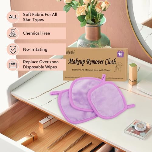 HOMEXCEL Makeup Remover Cloth 12 Pack Reusable Makeup Remover Pads Washable - Image 5
