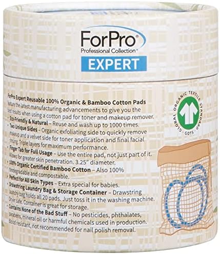 ForPro Professional Collection Expert Reusable Cotton Rounds (20 Pack), 100% Organic and Bamboo Makeup Remover Pads, Includes Drawstring Laundry Bag and Storage Container - Image 6