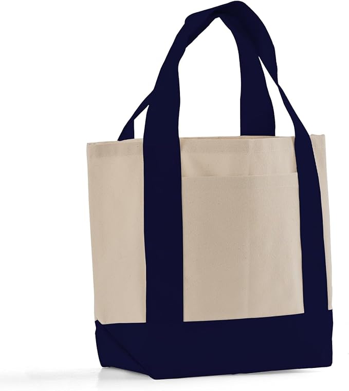 12 Pack Mini Iconic Canvas Shopping Bags with Gusset – Reusable Eco-Friendly Tote Bags with Handles
