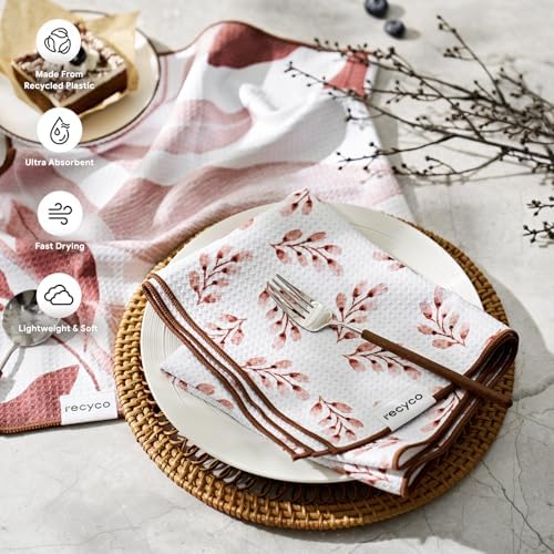 RECYCO Waffle Kitchen Towel Set of 2 - Quick Dry Microfiber Sustainable Dish Towels - Ultra Absorbent Reusable Cleaning Tea Towels - Lightweight Hand Towels,16”x 28”, Terracotta - Image 3
