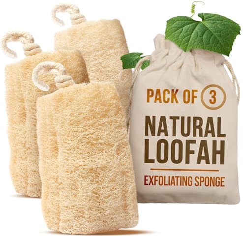 SERRENTO Loofah Body Bath Scrubber Shower - Egyptian Loofa Pack of 3 Tan by CraftsOfEgypt