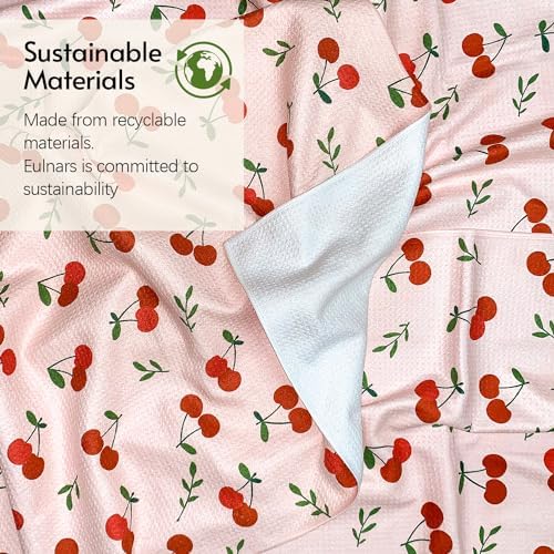 Eulnars Kitchen Towels, 18" x 30" Dish Towels, Microfiber Tea Towels for Kitchen Drying, Superior Absorbency, Lemon Cherry Series, 2-Pack - Image 4