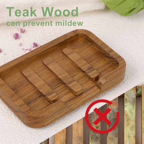 HTB Self Draining Soap Dish Teak Wood Keep Soap Dry - Image 4