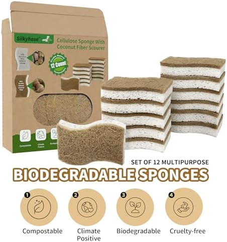 Silkyhose 12 Pack Natural Kitchen Sponges, Cellulose Coconut & Non-Scratch - Image 5