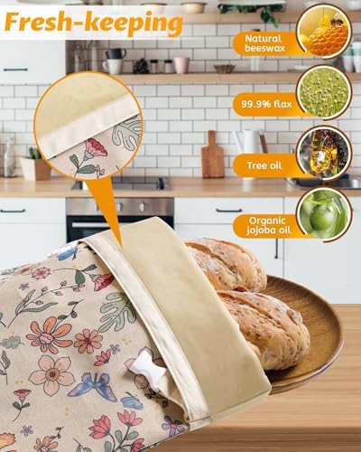 2 Pack Beeswax Bread Bags for Homemade Sourdough Reusable Beeswax Bread Bag - Image 2