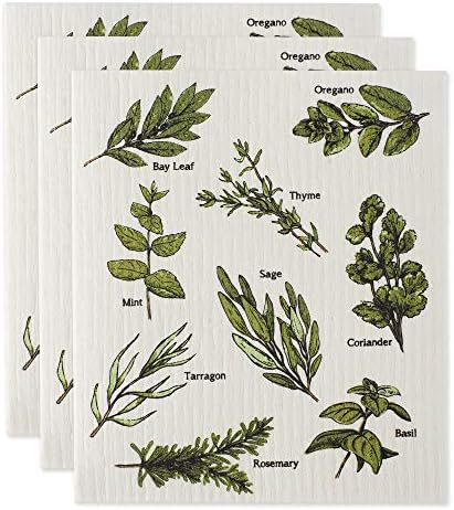 DII Swedish Dishcloths for Kitchen & Cleaning, Reusable, Machine Washable & Dishwasher Safe, Biodegradable, 7.75 x 6.75, Herbs, 3 Piece by DII