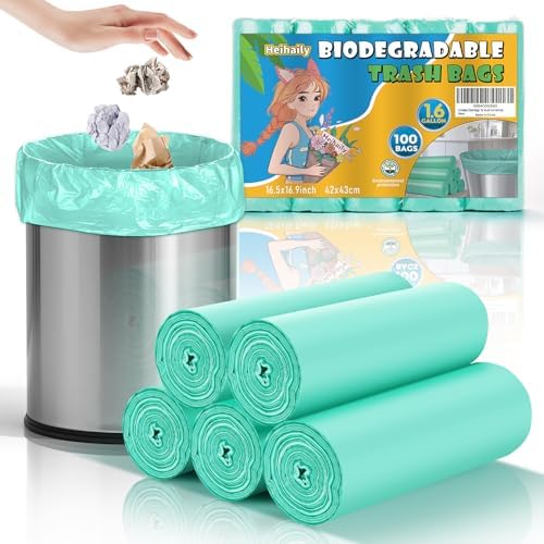 1.6 Gallon Small Trash Bags For Bathroom - Mini Garbage Bags(Fit 1.2-1.6 Gal 5-6L) 100 Count Unscented Biodegradable Compostable Waste Basket Kitchen Office Liners Strong Thick Bulk Heihaily by heihaily