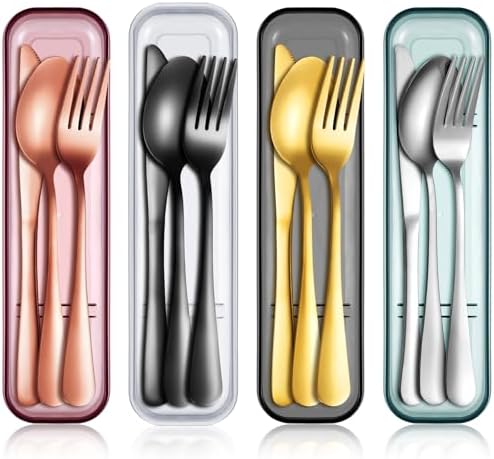 Yinkin 4 Pack Travel Silverware Set with Case for Lunch,Gold by Yinkin