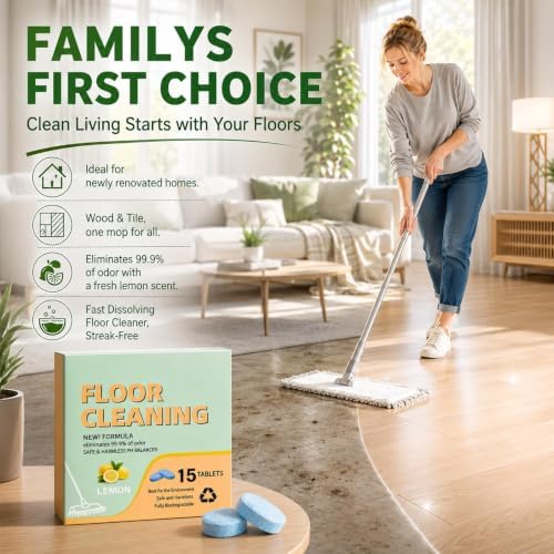 DOUNIU 30 Count Floor Cleaning Tablets, Lemon Scent Fast Dissolving Floor Cleaner Tablets, No Sticky Residue Floor Cleaning Refill for Tile, Vinyl, Laminate and Hardwood Floors - Image 3