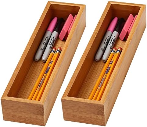YBM Home Bamboo Drawer Organizer Storage Box for Kitchen Drawer, Junk Drawer, Office, Bedroom, Children Room, Craft, Sewing, and Bathroom, 2 Pack 3x12x2 inch - Image 2