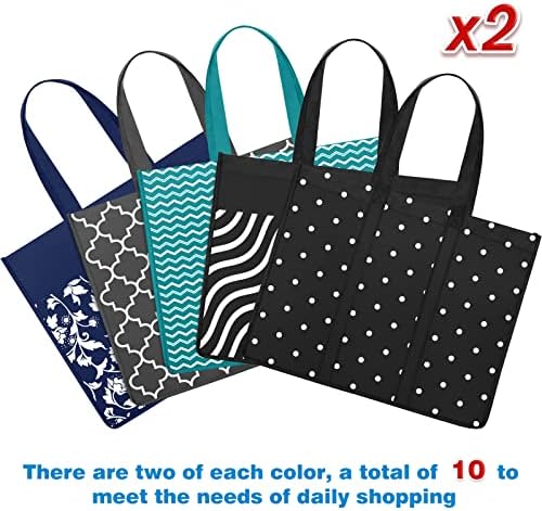10 Pack Reusable Grocery Bags Waterproof Tote Bags for Shopping Groceries - Image 5