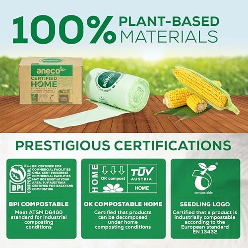 ANECO 100% Compostable Food Waste Bags 2.6 Gallon With Handles, 45 Count - Image 6