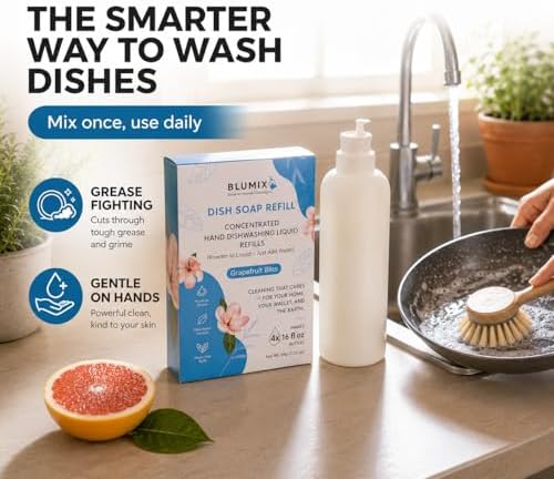 Dish Soap Refill Powder-to-Liquid Concentrate, Just Add Cool Water, Grapefruit Scent, 4 Packets Make 4 x 16 fl oz Bottles, Grease-Fighting, Plastic-Free (Grapefruit Scent) - Image 5