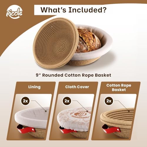 RICCLE Banneton Bread Proofing Basket, 2 Round Sourdough Banneton Baskets - Image 2