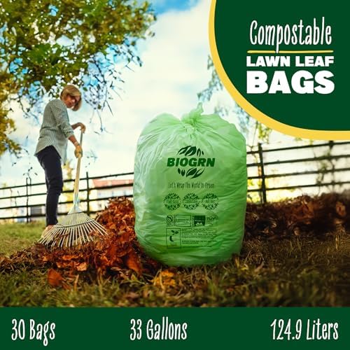 30-33 Gallon Compostable Trash Bags Flat-Top 30 Bags Heavy Duty1.57 Mil, 124.92 Liter Large Lawn and Yard Waste Bag green for Outdoor Garden ASTM D6400, US BPI and OK Compost Home Certified - Image 5