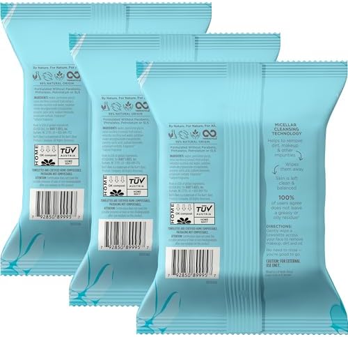 Face Wipes, Burt's Bees Facial Cleansing, Makeup Remover Towelettes, 3 in 1 Hydrating Micellar Cleanser with Coconut & Lotus Water, (Packaging May Vary), 30 Count (Pack of 18) - Image 5