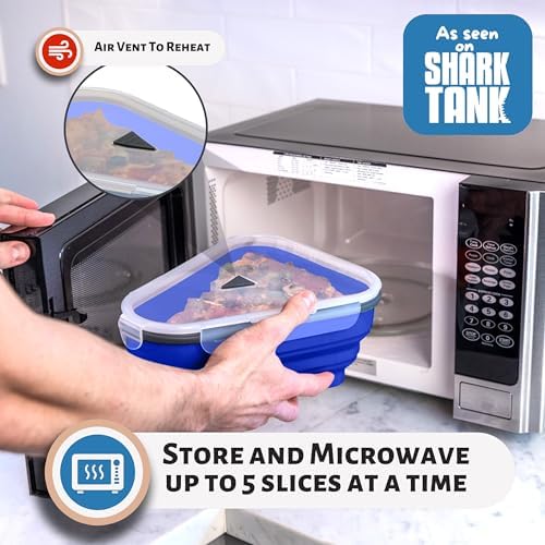 The Perfect Pizza Pack™ - Reusable Pizza Storage Container with 5 Microwavable Serving Trays - BPA-Free Adjustable Pizza Slice Container to Organize & Save Space, Blue - Image 4