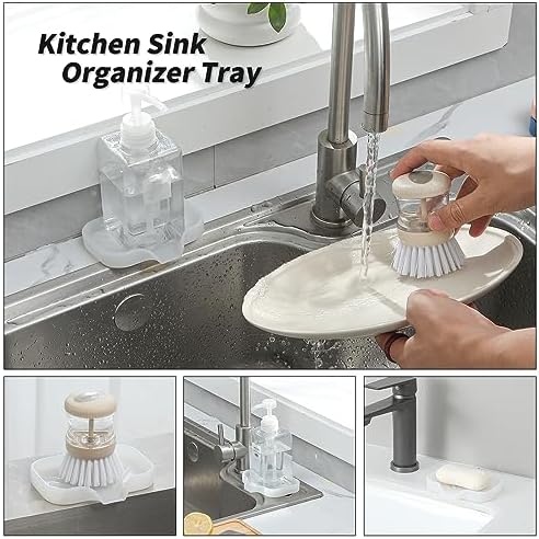 MicoYang Silicone Soap Dish with Drain Spout, Self-Draining Sink Organizer Tray for Bathroom & Kitchen, Sponges, Dispensers & Soap Holder, Non-Slip & Dishwasher Safe, Translucent (Compact, 4.9"×3.2") - Image 4