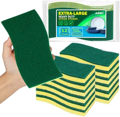 AIDEA XL Scrub Sponges Kitchen 12Count, Heavy Duty Sponges for Dishes by AIDEAHOME