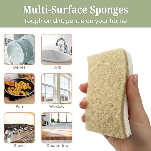 12 Pack Non-Scratch & Odor-Free Eco Sponges – Natural Biodegradable Cellulose & Coconut Fiber Kitchen Scrubbers – Compostable, Zero Waste Sponges for Dishwashing & Cleaning - Image 3