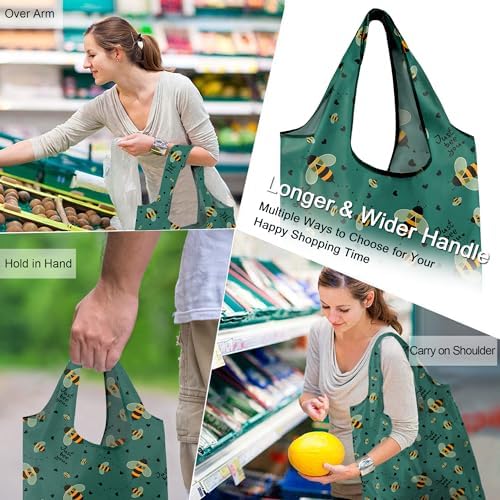 BeeGreen Animals Reusable Grocery Bags Bees Turtles Flamingo Peacock Alpaca Butterfly Lovers Gifts Shopping Bags Bulk 50LBS X-Large Foldable-Heavy Duty - Image 2