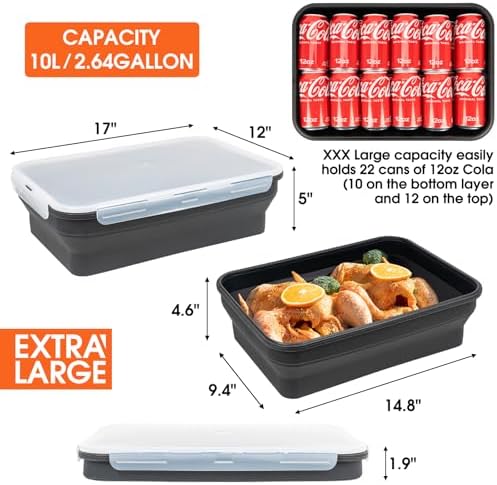Silicone Collapsible Marinating Container with Lid for Meat, 2.64Gal/10L, Extra Large Collapsible BBQ Prep Tub, Transparent Locking Lid, XL Grill Prep Trays and Carry System, BBQ Must-Have, Black - Image 2