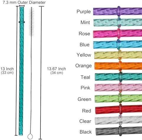 Dakoufish 13 Inch Long Reusable Clear Plastic Replacement Drinking Straws for 32 oz,40 oz & 100 oz Jar/Tumblers, Set of 12 Swirl Straws With Cleaning Brush (13inch,12color) - Image 2