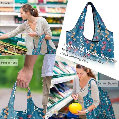 BeeGreen Aesthetic Tote Bags Flowering Shrub Gifts for Women Travel Floral Reusable Grocery Bags Shopping Bags Bulk 6 Pack 50LBS X-Large Foldable-Machine Washable - Image 2
