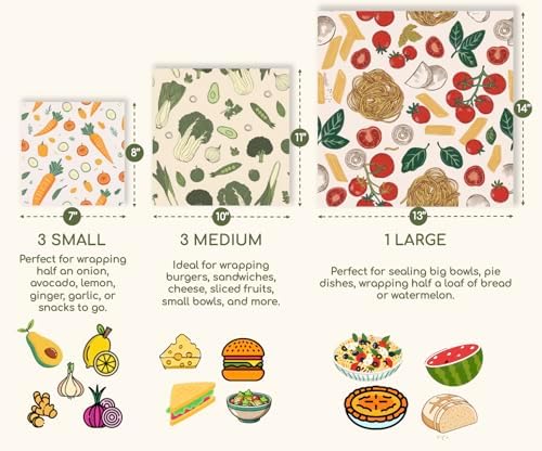 Truebee Reusable Beeswax Food Wraps 7-Pack Italia – Non Toxic, Plastic Free, Silicone Free, Sustainable, Environmentally Friendly, Organic Cotton Beeswax Wraps (S, M, L) - Image 3