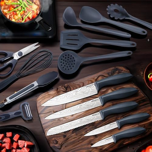RAXCO Kitchen Set,18-Piece Cooking Utensils and Kitchen Knife Set,Gray - Image 4