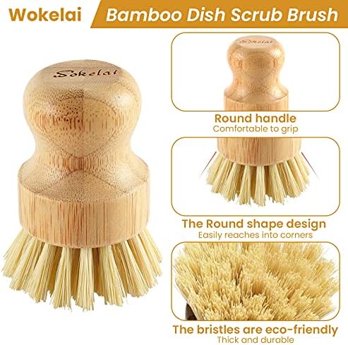 Bamboo Dish Scrub Brushes Set for Kitchen - Wooden Cleaning Scrubbers Brushes, Eco-Friendly Natural Dishes Washing Brush for Dishwashing Cast Iron Pots Pans Skillet Vegetables Sink, Set of 2 - Image 3