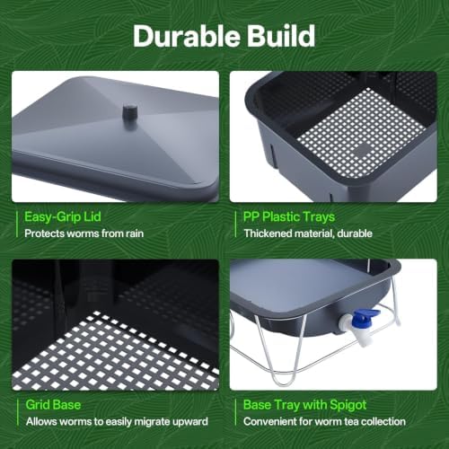 3-Tray 15L Worm Farm,Indoor Worm Compost Bin for Kitchen Food Waste - Image 5